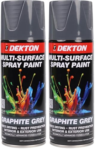 DEKTON Quick-Dry Aerosol Spray Paint, Interior And Exterior Usage – Graphite Grey for Metal, Wood, and Plastic |Rust Prevention|Ideal for Fixtures Furniture's Components Projects (Pack of 2)