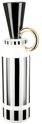 GILDE Bodenvase Pomposo aus Keramik - gestreift - glasiert - schwarz-weiß - Höhe 48cm x Ø 11cm - wasserdichte Blumenvase