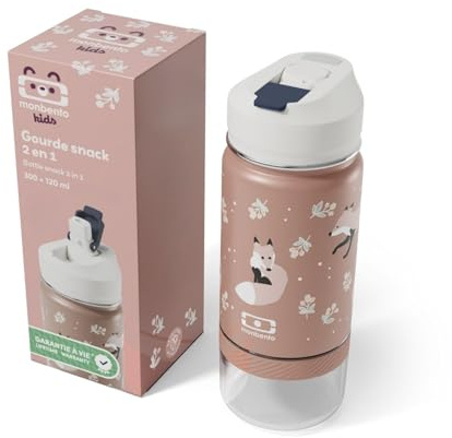 monbento - MB Twisty - 2-in-1 Trinkflasche mit Snackfach für Kinder - 300 ml - Isolierflasche aus Edelstahl mit integriertem Snackbehälter - Auslaufsicher & BPA-frei - Cinnamon Fox