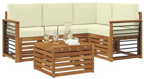 vidaXL Möbelsets mit Kissen 5 pcs Natur und Creme Holzwerkstoff, Moderne Gartensofa-Gruppe, stylische Möbel, gemütliche Lounge, Akazie und Holz für die Terrasse