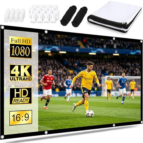 Telo Proiettore 100 Pollici, Schermo Proiettore Portatile 16:9 HD 4K Projector Screen Pieghevole Lavabile, per Letto Esterno Eventi Casa Ufficio