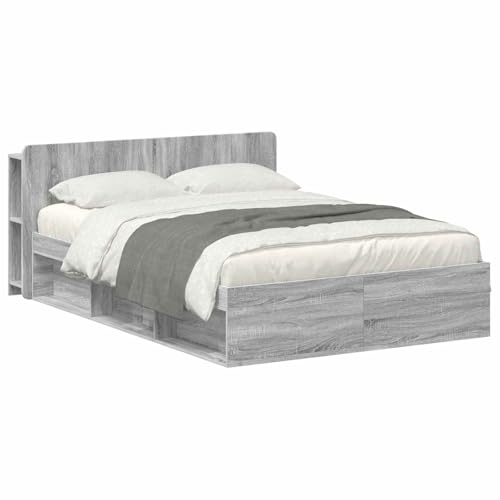 vidaXL Bettgestell mit Stauraum Grau Sonoma 150 x 200 cm Holzwerkstoff, Moderne Schlafzimmermöbel, rechteckiger Holz-Bettrahmen, praktische Aufbewahrung, minimalistischer Stil