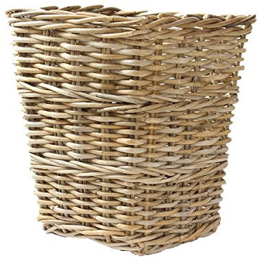 Grey Rattan Square Wastepaper Bin Basket