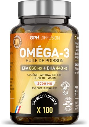 Oméga 3 - Huile de Poissons Sauvages - Cerveau - Vision - Coeur - EPA 660mg / DHA 440mg - 100 capsules - GPH Diffusion