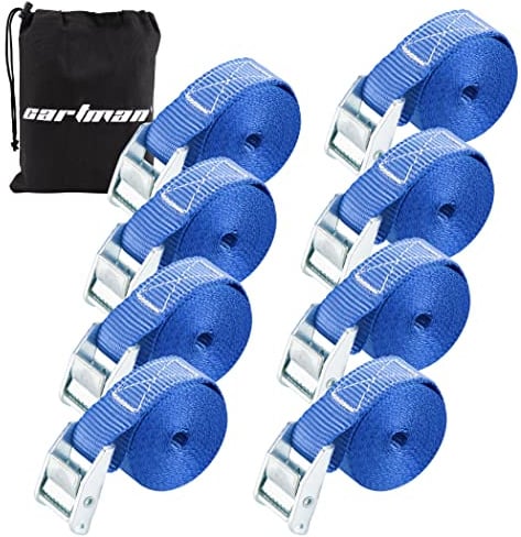 Cartman 1 x 12' Lashing Straps Cargo Tie-Down Strap Up to 600lbs, 8pk in Carry Bag, Blue