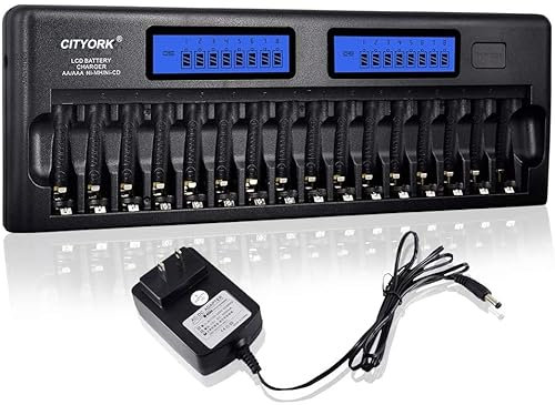 PALO 16 Bay/Slot LCD Display Smart Battery Charger for AA/AAA NiMH/NiCd Rechargeable Batteries with Built-in IC Protection & AC Wall Adapter (Upgraded Charger)