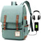 Vintage Laptop Backpack for Women Men, School College Backpack with USB Charging Port & Headphone Jack, Fashion Backpack Fits 15.6 inch Notebook - Green-Function Update