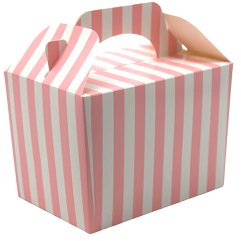 Lotus 30 x Stripe Design Children/Kids Party Boxes Carry Food Meal Fun Picnic Birthday Wedding Favour/Baby Shower Party Halloween Trick or Treat Box Loot Bag (Baby Pink)