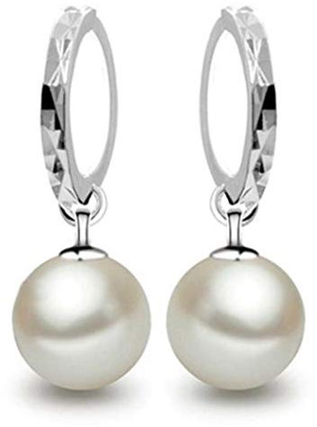 925 Sterling Silber Weiße Groß 10mm Perle rund Perlen Ohrringe, Diamant Ringe Ohrringe Mit einer schönen Schmuckschatulle