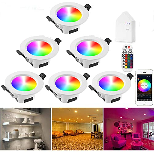 SUBOSI Wlan Bluetooth 9W LED Einbaustrahler RGBW+CCT 5 in 1 Einbauleuchte Spot Dimmbar 230 Volt Einbauleuchten mit Bluetooth Fernbedienung,BT Mesh Smart Bridge