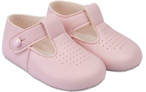 EARLY DAYS Baypods, Baby Shoes for Boys & Girls, Soft Soled Pre Walker Shoes, Soft Faux Leather Baby Boys & Baby Girls Shoes, B625 T Bar Style Shoe with Hole Punch, Made in England, Pink, 2 UK Child