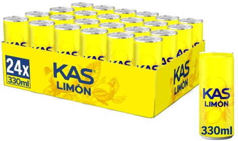 Kas limón Refresco con zumo de limón, bajo en calorías y sin azúcares añadidos, pack de 24 latas de 330 ml, 7.92 litros en total