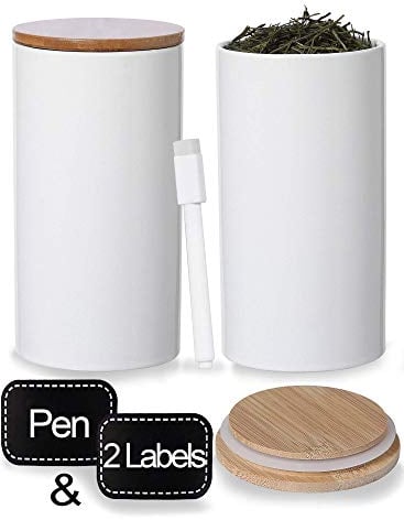 Praknu Keramikdosen mit Deckel Luftdicht Weiß - Vorratsdosen 2er Set - inkl. Etikett & Stift zum Beschriften - 900 ml - Spülmaschinenfest