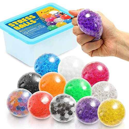 ZaxiDeel 12 Anti-Stressbälle zum Kneten, Bunte Quetschball mit Wasse Perlen für Dekompression, ADHS Erwachsene und Kindern