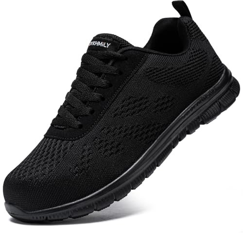 DYKHMILY Chaussures de Sécurité Hommes Basket de Securite Legere Résistant aux Chocs Respirabilité Résistant à la Perforation Confortable Chaussure de Chantier(Noir,36EU)