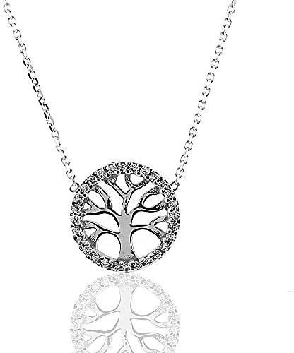 Collana in Oro Bianco Albero della Vita con Zirconi