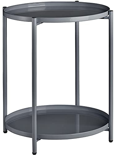 tectake 800913 Beistelltisch rund aus Metall, abnehmbare Tabletts, Couchtisch mit Zwei Ebenen, rustikal-filigranes Design, Ø45,5 x H53 cm (Dunkelgrau | Nr. 404196)