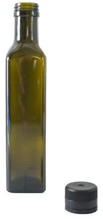 Ferramenta Centro Italia FCI 24 Bottiglie Quadre Vuote Per Olio E Liquore In Vetro Scuro Marasca Uvag Ad Alta Conservazione, Dosatore Olio Salvagoccia Con Tappo Ermetico - Made In Italy (250ml)