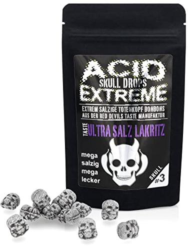 Ultra salzige Lakritz Bonbons - ACID SKULL DROPS EXTREME von Red Devils Taste