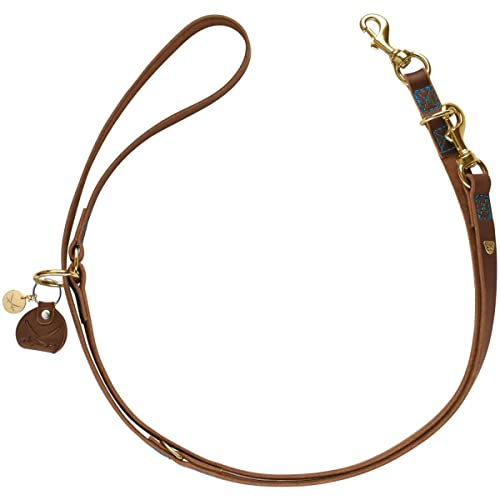 HUNTER Verstellbare Hundeführleine Sansibar, Farbe: Cognac, Rindsleder, 3-Fach verstellbar, Maritime Details, messingfarbene Beschläge, stylisch & robust, Made in Germany, Größe: 20/200
