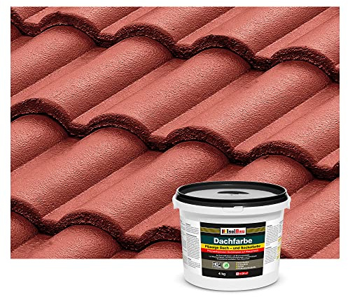 Isolbau Dachfarbe - 4 kg RAL Farbe Fassadenfarbe Nano Dachlack Sockelfarbe Wetterfest - Lösemittelfrei, Wasserdicht, UV-beständig - Rustikalrot