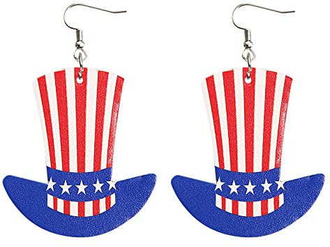 Ohrringe Ohrstecker Damen Anhänger Modeschmuck USA amerikanische Flagge Dekollete-Kappe Bohemian Ohrringe für Frauen Patriot 4. Juli Geschenke Unabhängigkeitstag Sternenstreifen PU (B, One Size)