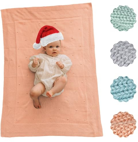 Couverture Bebe Tricot en Coton Bio, Grand XXL (75x100 cm) - pour dormir, emmaillotage, poussette, voiture, voyage | Couette Bébé Laine Tricoté - Accessoire Bebe Naissance, Cadeau Bebe Fille (Rosé)
