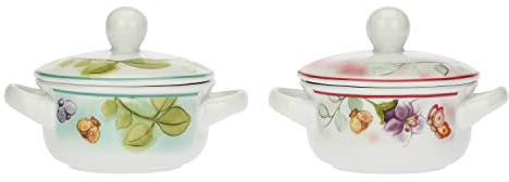 THUN - Set di 2 Cocotte con Coperchio in Porcellana con Motivi Floreali Primaverili, Linea Fiori e Fantasia, Ø 14 cm