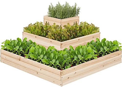 Yaheetech 1PC Wooden 3 Tiers Raised Bed, Divisible Planting Planter Box for Flowers/Vegetables/Herbs, Garden Raised Bed in Backyard/Patio Outdoor, 113cm×113cm×52cm, Natural Wood