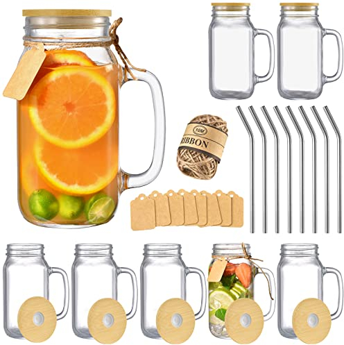 Mason Jar with Lid and Straw,24 oz Mason Jar Cups Set of 8,Glass Cups with Lids and Straws,Mason Jars with Handle,Mason Jar Drinking Glasses,Mason Jar Mugs with Handles