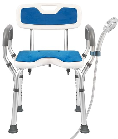 EasyVibe Silla de Ducha para Personas Mayores Con Reposabrazos y Respaldo - Asiento de Baño Sin Herramientas, Altura Ajustable, Capacidad