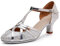 Rosefinch Damen Latein T-Strap Tanzschuhe Geschlossene Zehen Mode Salsa Tango Cha-Cha Ballsaal Performence Tanzschuhe Hochzeit Abend Party Silber 5cm Absatz 40 EU