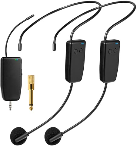 oxxyeeKS Wireless Microphone System for 2 People,160ft Range, 2.4G Dual Wireless Headset Mics for Karaoke Speaker, Amplifier, Mic Speakers, PA System, Yoga,Teaching, Fitness