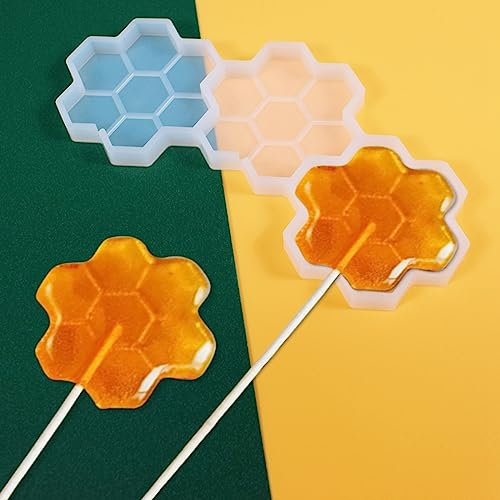 mostsom Lot de 2 moules à sucettes en silicone, moules à sucettes en forme de fleur, nid d'abeille, chocolat, bonbons durs sans bâtons (D_ nid d'abeille)