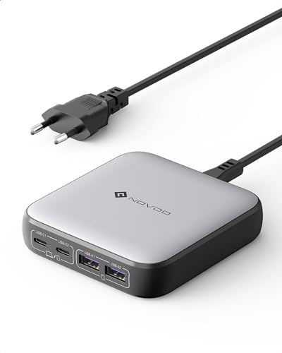 NOVOO 65 W 4 Ports Schnellladegerät USB C kompatibel mit MacBook Pro Air iPad iPhone 15 Plus Pro Max 14 13 12 Galaxy S24 Ultra Plus mit 1,5 m Stromkabel