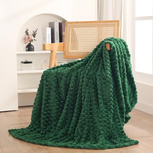 Überwurfdecke, 127,7 x 152,4 cm, flauschig, 3D-Jacquard, dekorativ, Flanell-Fleece, superweich, kuschelige Plüschdecke für Couch, Sofa, Stuhl, leicht, Dunkelgrün