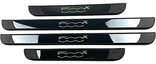 JYMLOV 4 Pezzi Acciaio Inossidabile Battitacco per Auto Sticker, per Fi-at 500X, Esterno Battitacco Protezione Plates Anti-Graffio Scuff Adesivi Decorativi Accessori,Black,Black