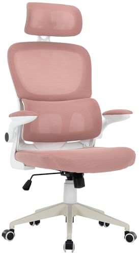 TRISENS Flexibler Bürostuhl in moderner Mesh-Optik ergonomischer Schreibtischstuhl mit Nacken- und Lordosenstütze Gamingstuhl mit atmungsaktiver Netzrückenlehne und Wippfunktion, Farbe:Weiß/Rosa