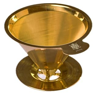 ATHIA Golden Stainless Steel Reusable Coffee Filter, Pour Over Cone Dripper with Fine Mesh, Paperless & Eco-Friendly Design, Fits Most Mugs, Carafes & Coffee makers (Golden, Standard)