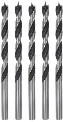 sourcing map 5 Stück Brad Point Bohrer Set 5 mm Durchmesser Gerader Rund-Schaft Metrische Spiral Twist Metall Holzbohrer für Schreiner Holzbearbeitung Kunststoff Gummi