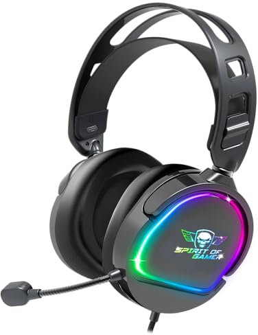 Spirit Of Gamer - Pro H6 | Casque Gaming Noir Filaire RGB avec Micro | Compatible, Xbox, Switch & PC | Stéréo 2.0 | Sortie USB et Jack | Arceau Ajustable/Ultra léger 240 grammes (Noir)