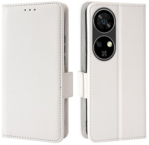 Topme Leder Tasche Hülle für Smartphone, Compatible with UleFone Note 17 Pro (6.78 Inches), [einfache Telefonhülle mit Litschi-Muster] - Weiß