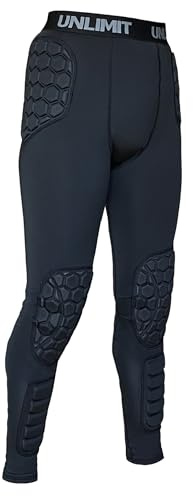 Unlimit Soccer Goalie Pants - Padded Goalkeeper Pants with Knee, Hip & Shin Pads (Large, Black)