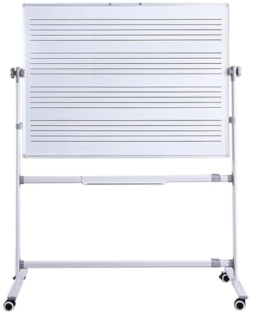 DLAZUM 48 x 36 Zoll großes Rolling Music Staff Whiteboard, doppelseitiges wendbares magnetisches Whiteboard auf Rädern, Aluminiumrahmen und Ständer