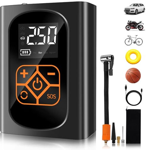 ProChosen Cordless Tyre Inflator Air Compressor, 150PSI & 6000mAh Rechargeable Car Tyre Inflator Car Tyre Pump, Electric Bike Pump Air Pump Digital Display Portable Car Pumps for Tyres with LED Light