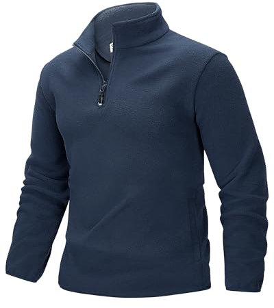 33,000ft Herren Fleecepullover Half Zip Fleece Pullover mit 2 Taschen Microfleece Outdoor Sweatshirt Strickjacke Navy Blau L