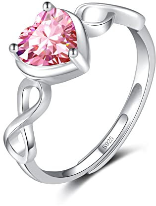 Qings Herz Turmalin Geburtsstein Oktober Ringe für Damen 925 Sterling Silber Verstellbarer Unendlichkeits Hochzeit Ring mit Zirkonia Geburtstag Weihnachten Schmuck Geschenke für Mutter