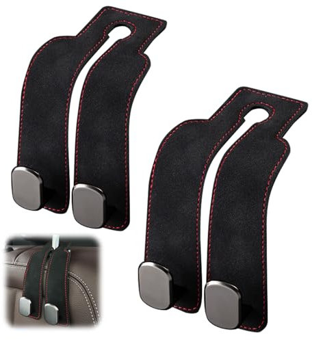 SIGANDG 2PCS Car Seat Back Double Hooks, Leather Car Seat Organiser, Multifunctional Hooks for Bags, Purses, Handbags (Black)