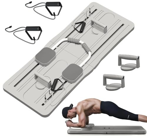 LIROPAU Multifunktionales Bauchmuskel-Trainingsbrett mit Widerstandsband und Zubehör, Bauchmuskel-Roller-Trainingsgerät mit Auto Rückprall, Geeignet für Zuhause, Büro (Grau)