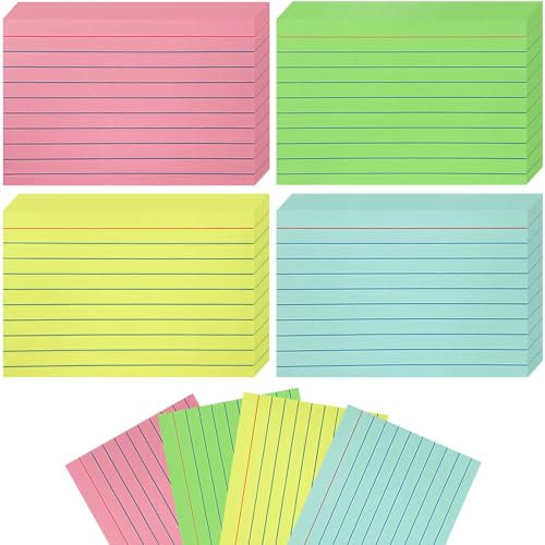 Farbige Karteikarten, 10,2 x 15,2 cm, liniert, 160 Blatt Lernkarten, Notizkarten, Rezeptkarten, 10,2 x 15,2 cm, mit linierten einfarbigen Seiten, bunte Karteikarten für Schule, Büro, Zuhause (4